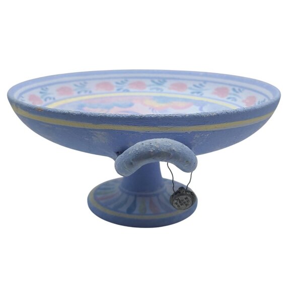 Minoan Art Pottery Hand Painted Ceramic Pedestal Bowl With Handles Museum Copy - Picture 2 of 11